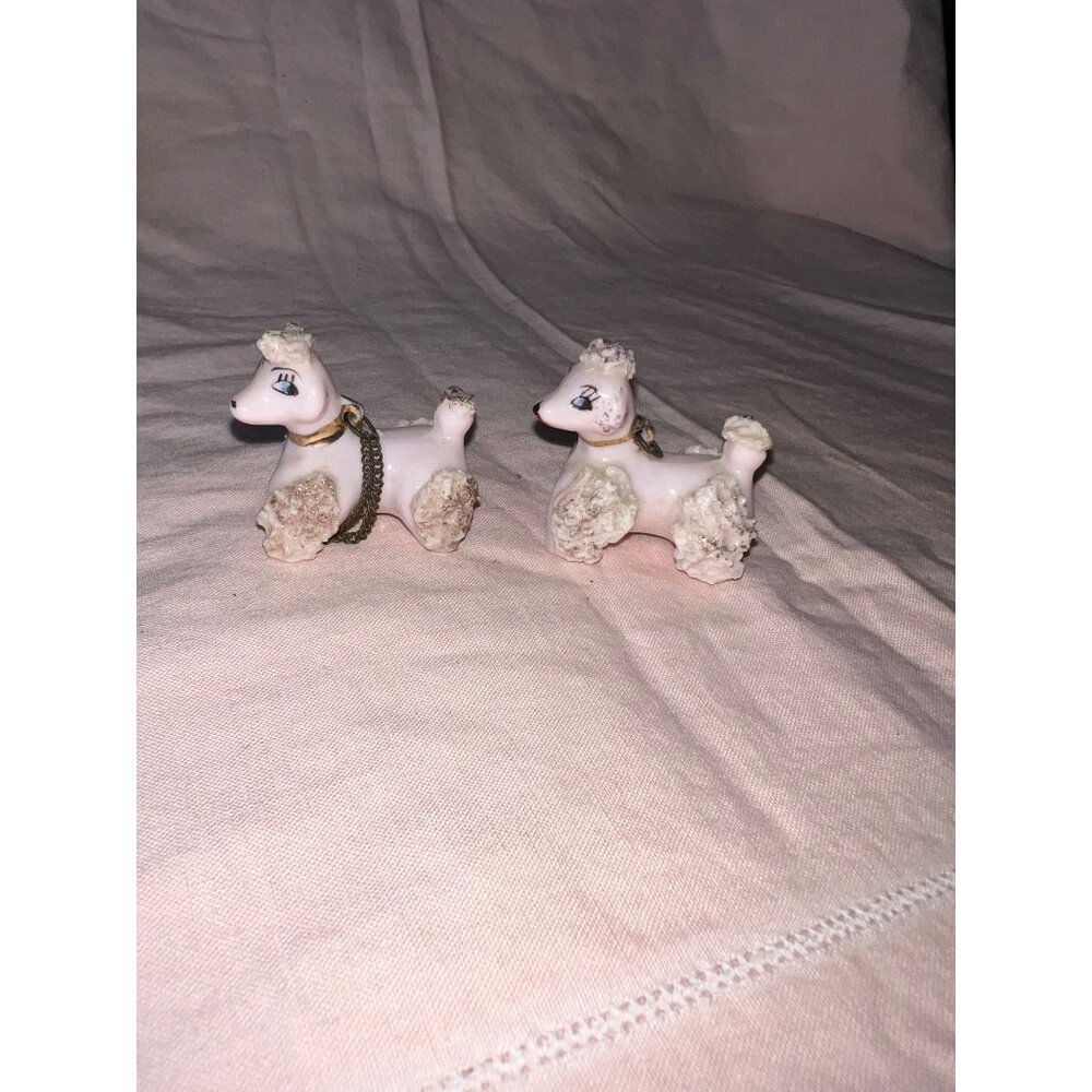 Vintage Ceramic Pink Spaghetti Poodle Figurines With Chains Collectible Mid Cent - Picture 5 of 10